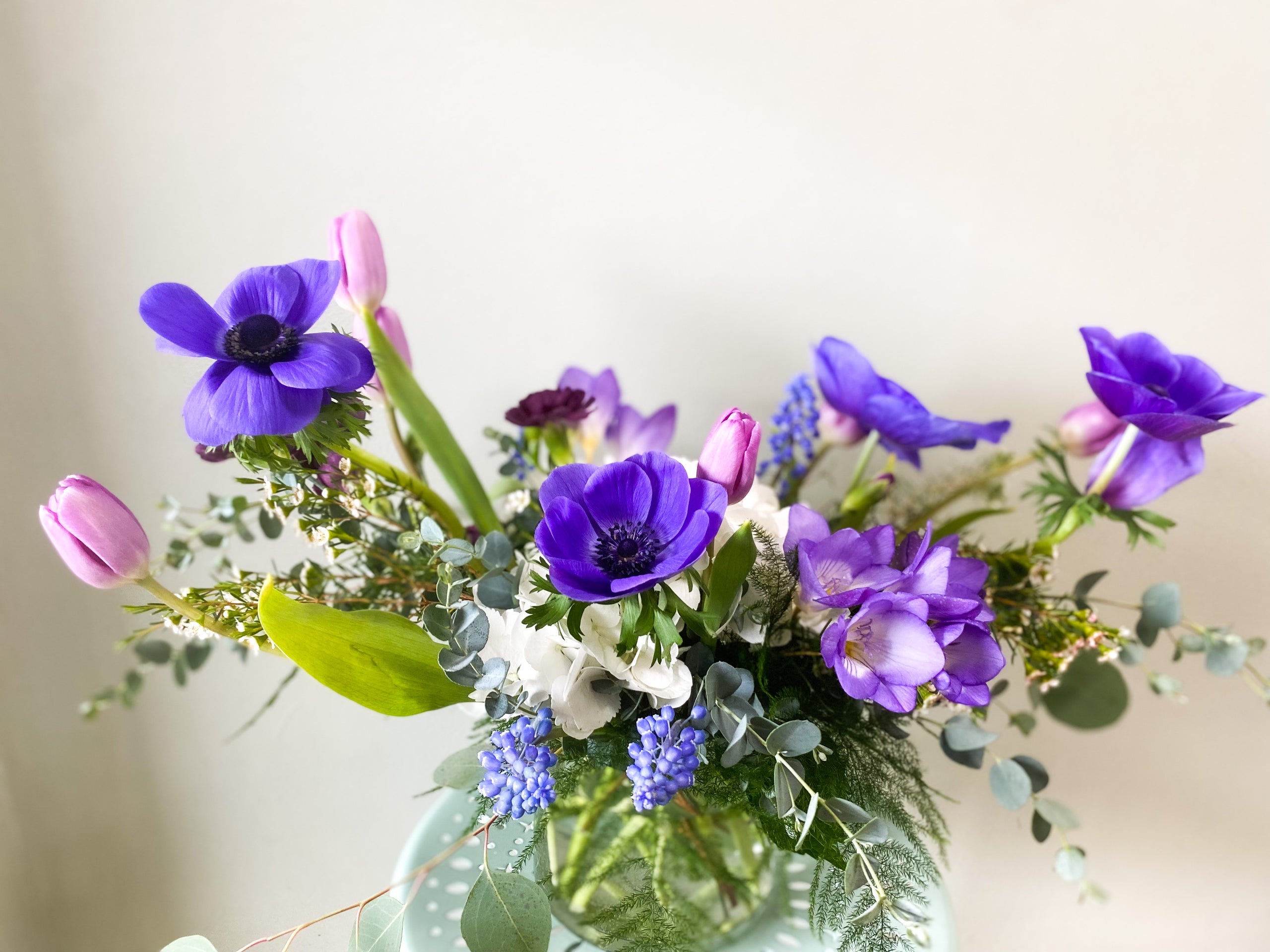 Purple artificial sale flowers in vase
